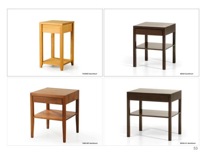 Massivholzbetten Zack Nachttische Tavero, Tablina, Mesa XL und Mesa